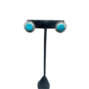 Vintage Mexico Sterling Silver Round Turquoise Disk former screw back converted